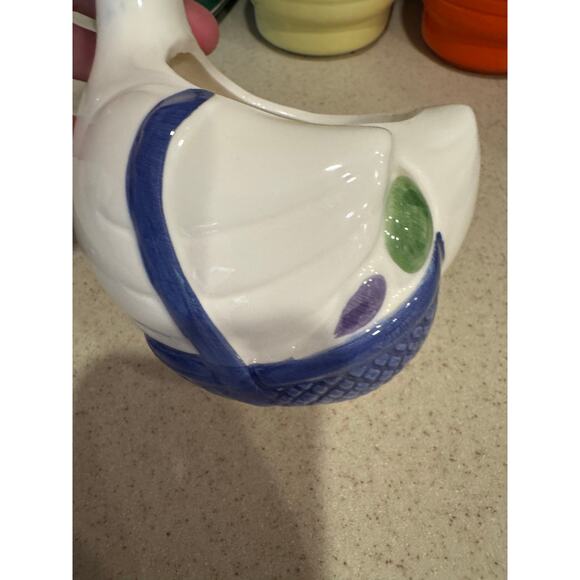 Planter FTDA Ceramic Goose Blue Hat & Yellow Bow Vintage 1986 7 Inches - Picture 3 of 8